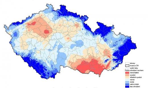 Zemědělské sucho na území ČR ve vegetačním období (míra ohrožení na základě analýzy aktuální vláhové bilance za období 1961–2000).